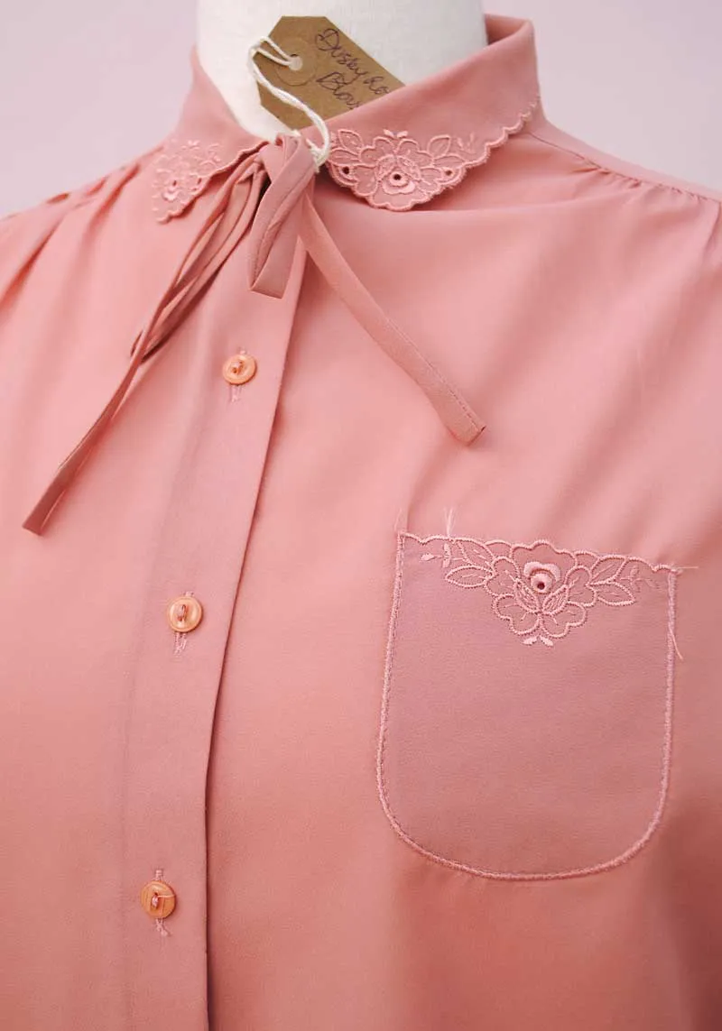 1970s Dusky Pink Long Sleeve Blouse • Secretary