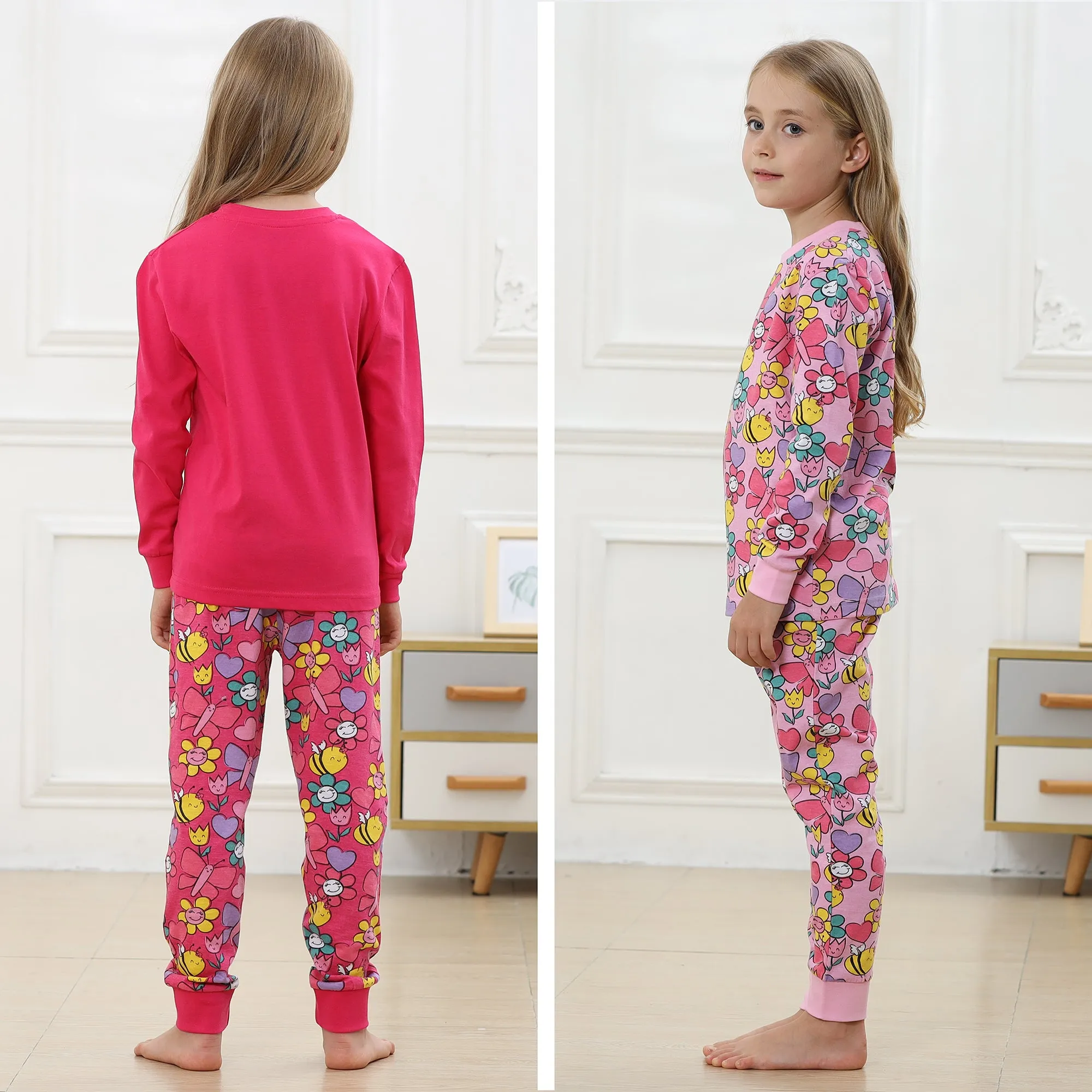 2PK Girls Long Sleeve Floral Bee Pyjamas