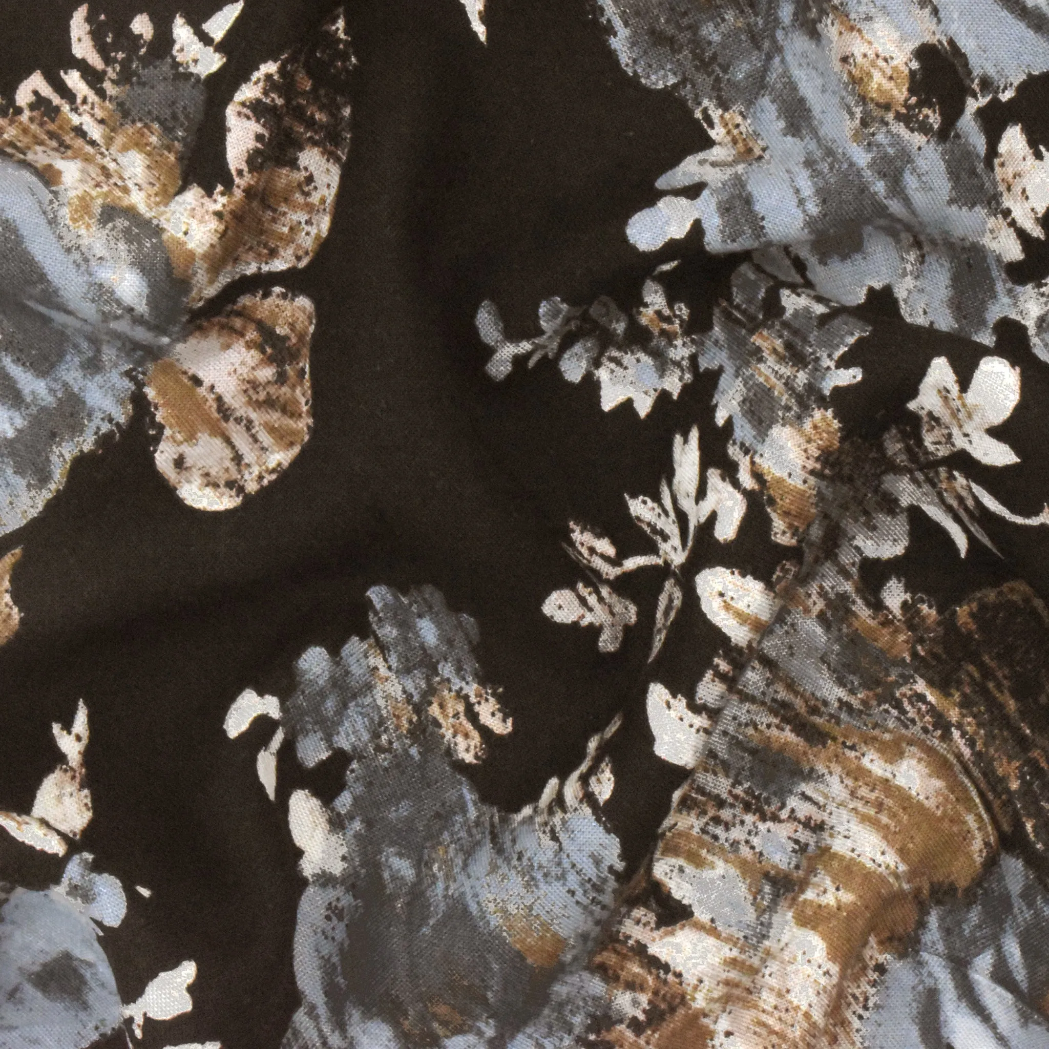 3 YD PC-Black-Brown-Gray Floral Printed Challis Fabric