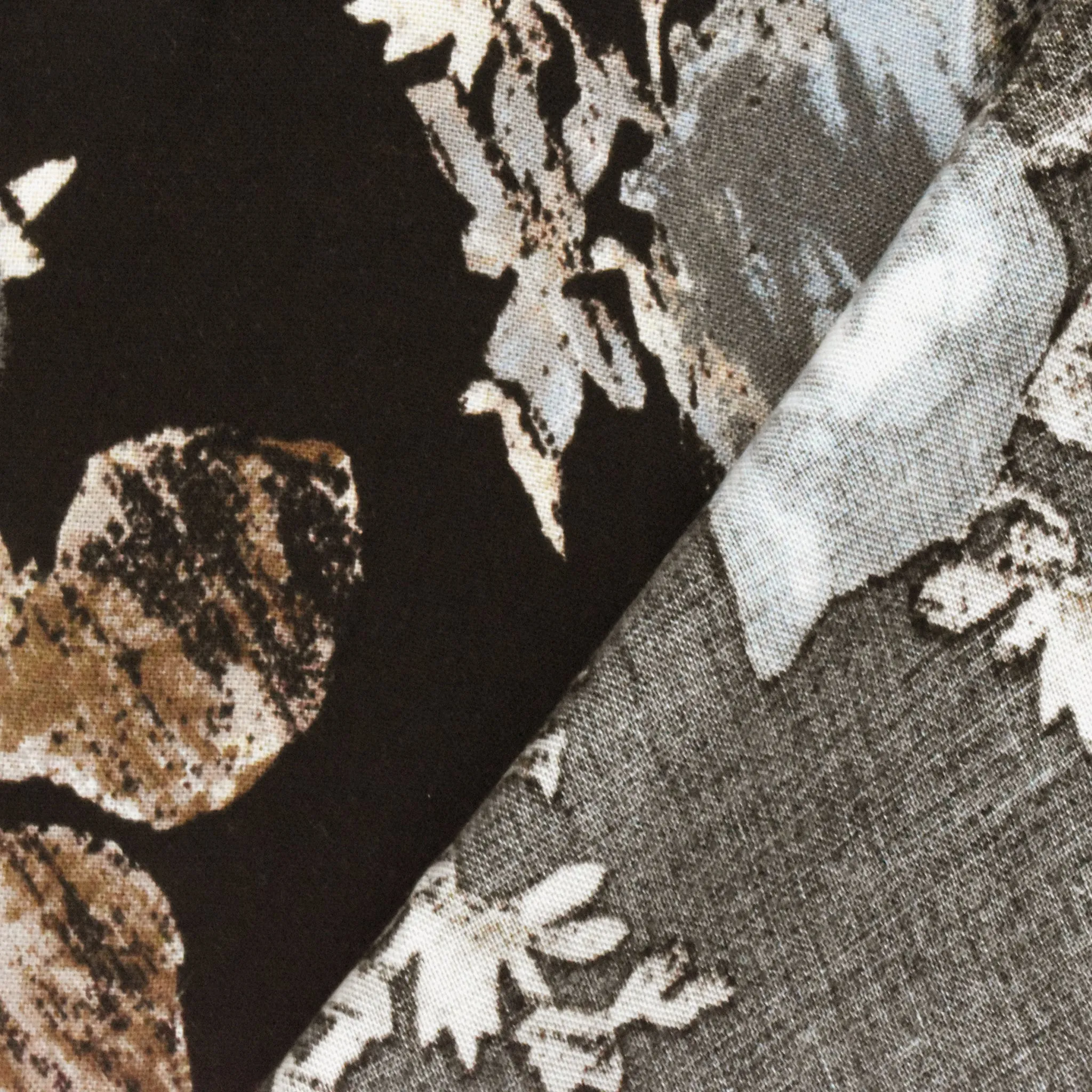 3 YD PC-Black-Brown-Gray Floral Printed Challis Fabric