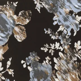 3 YD PC-Black-Brown-Gray Floral Printed Challis Fabric