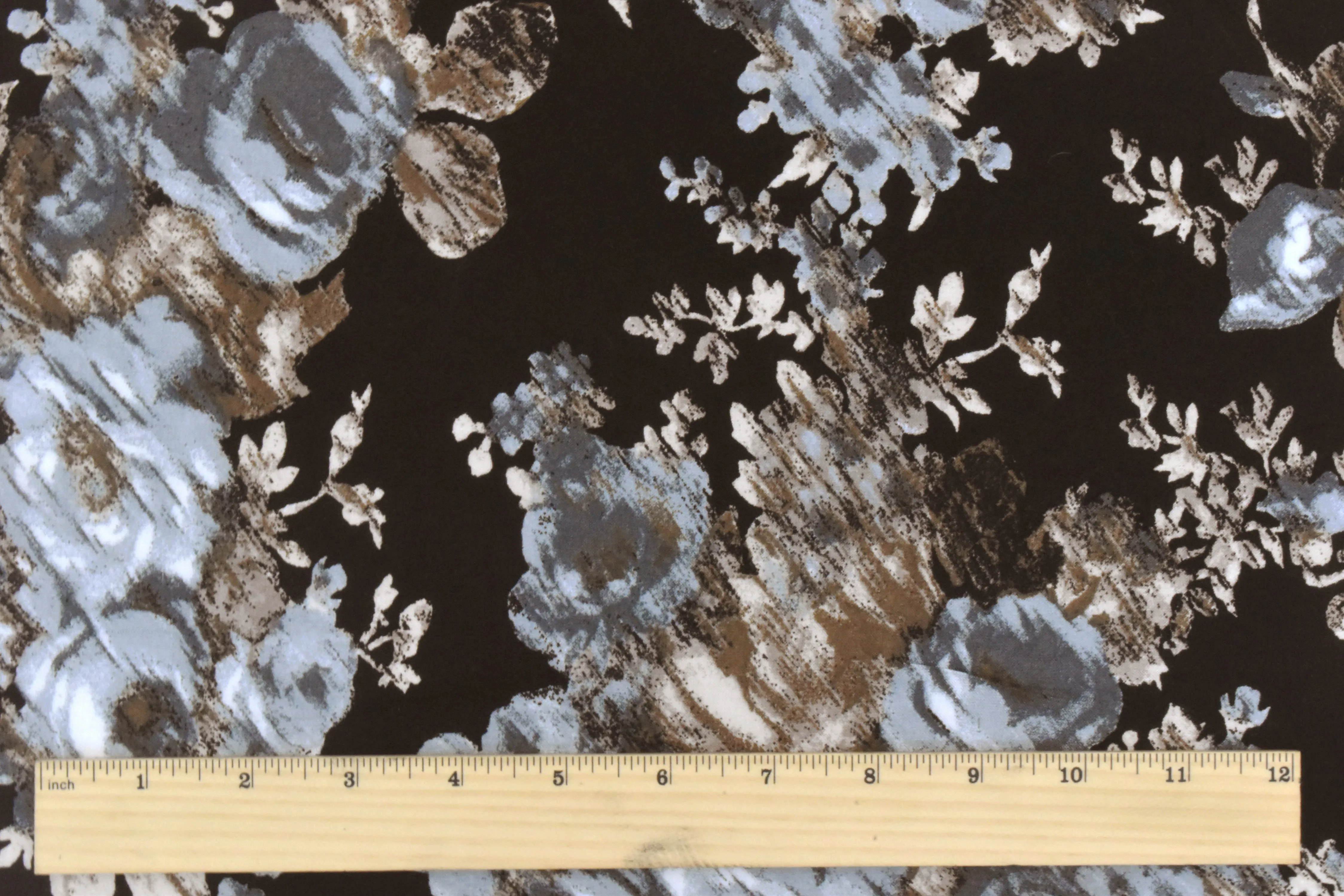 3 YD PC-Black-Brown-Gray Floral Printed Challis Fabric