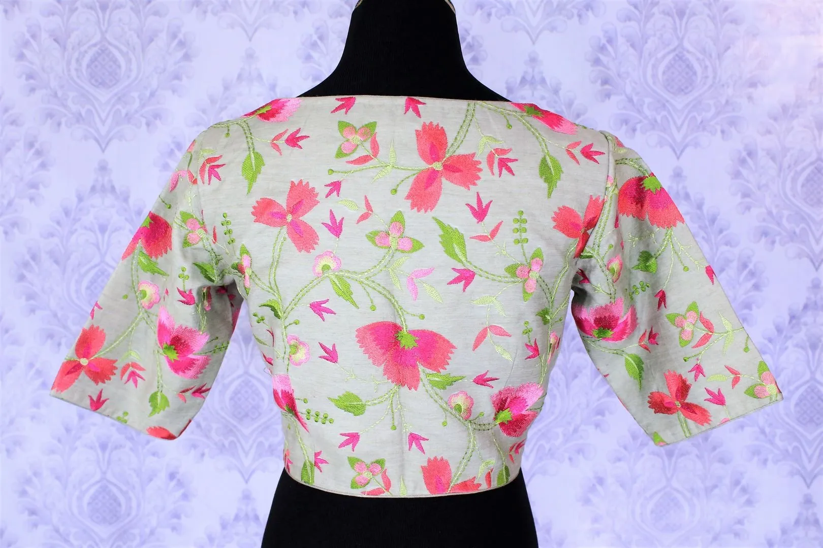 402997 Green Floral Embroidered Designer Saree Blouse