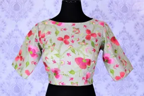 402997 Green Floral Embroidered Designer Saree Blouse