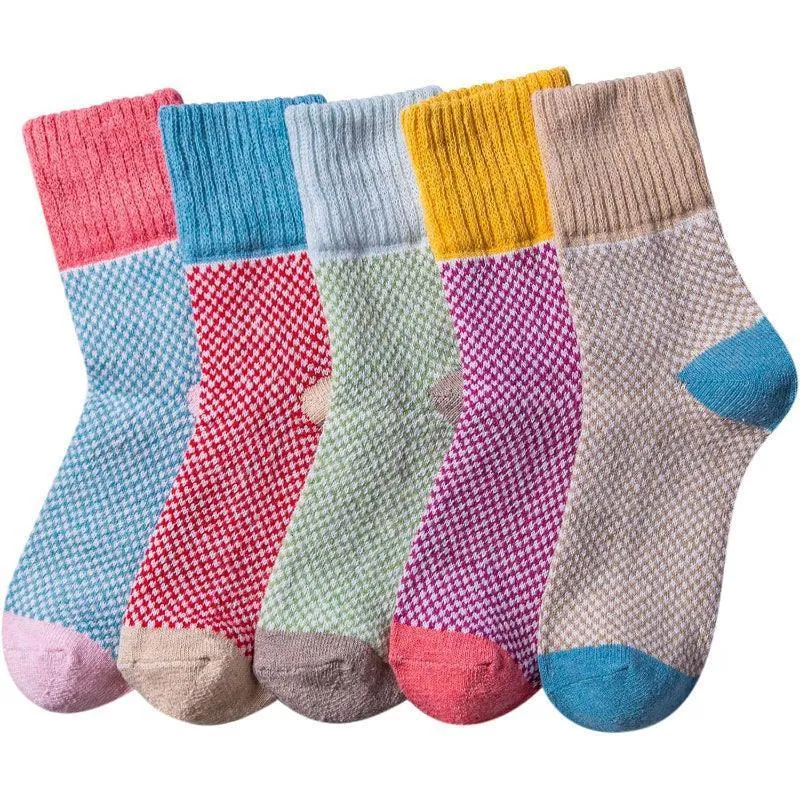 5 Pairs Warm Wool Blend Socks - Cozy and Comfortable