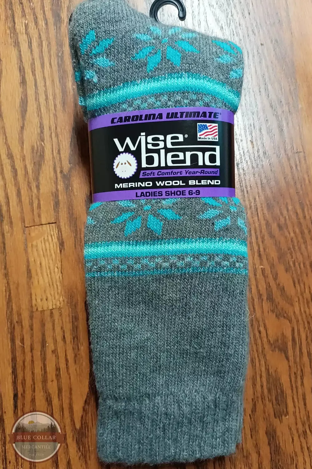 72438-Grey Wise Blend Ladies Merino Wool Blend Floral Frost Socks