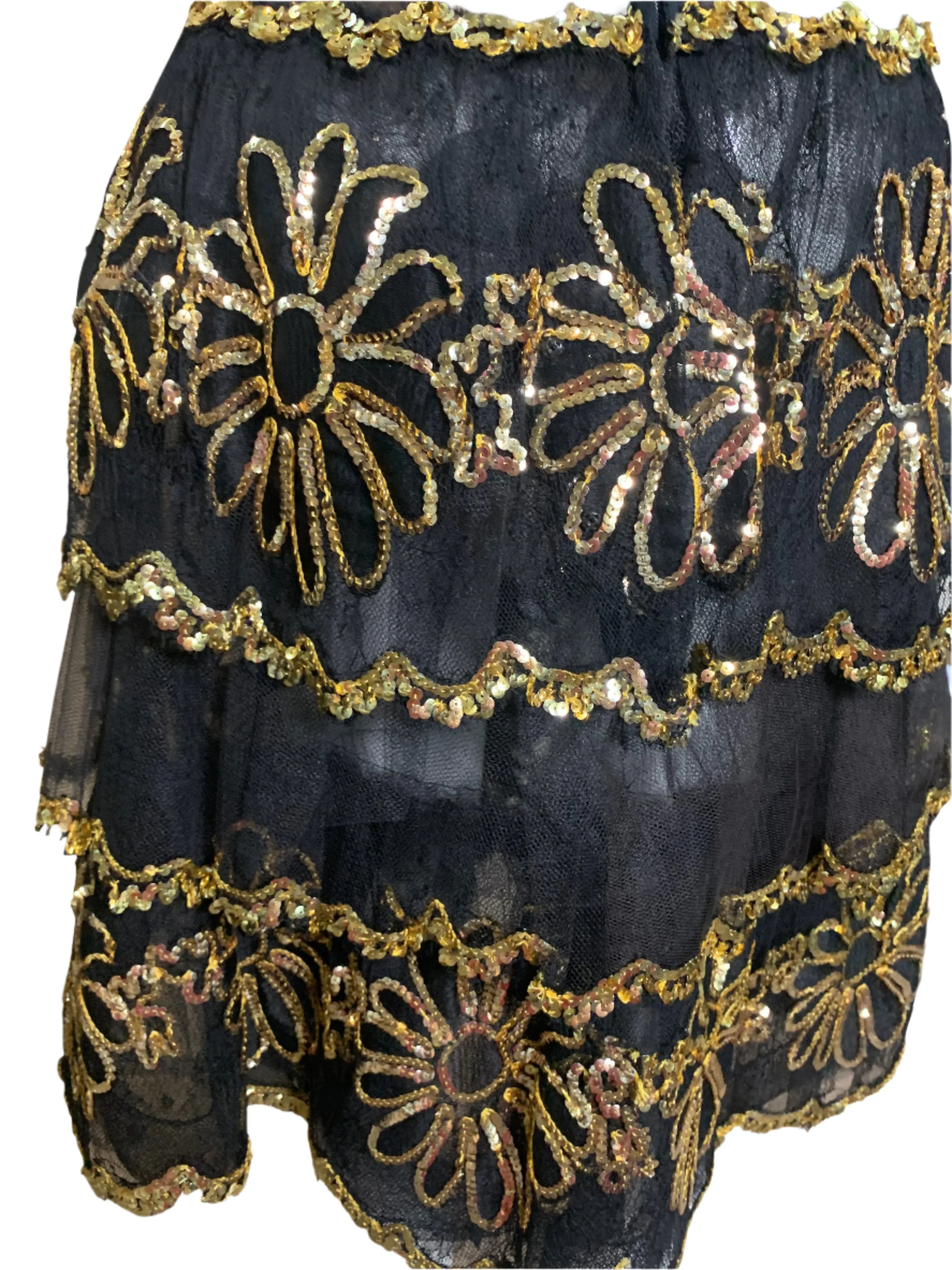 80s Black & Gold Sheer Strapless Embroidered Cocktail Dress
