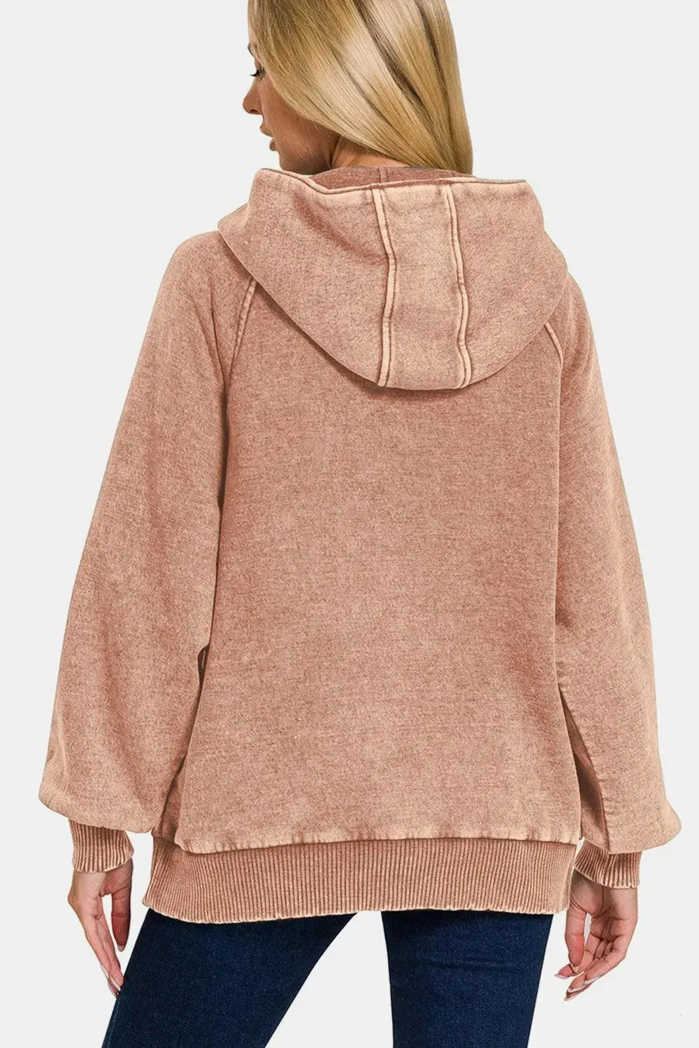 Acid Wash Fleece Kangaroo Pocket Hoodie