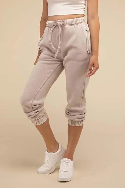 Acid Wash Fleece Sweatpants Joggers with Pockets