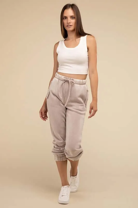 Acid Wash Fleece Sweatpants Joggers with Pockets