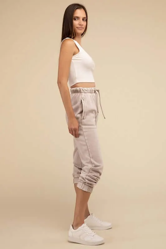 Acid Wash Fleece Sweatpants Joggers with Pockets