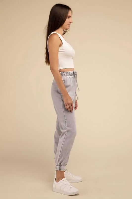 Acid Wash Fleece Sweatpants Joggers with Pockets