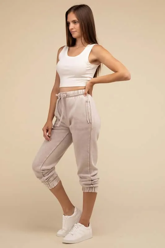 Acid Wash Fleece Sweatpants Joggers with Pockets