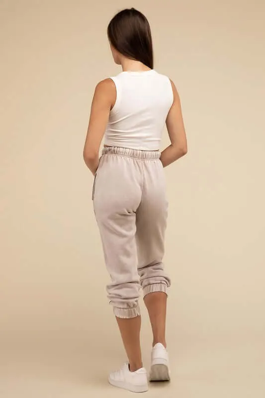 Acid Wash Fleece Sweatpants Joggers with Pockets