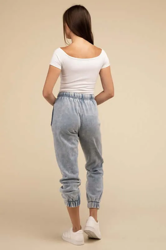 Acid Wash Fleece Sweatpants Joggers with Pockets