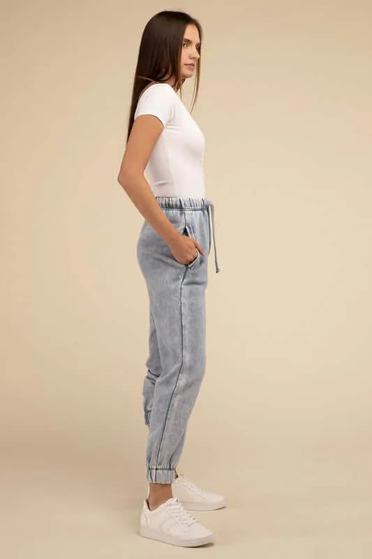 Acid Wash Fleece Sweatpants Joggers with Pockets