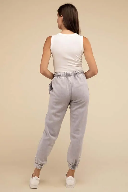 Acid Wash Fleece Sweatpants Joggers with Pockets