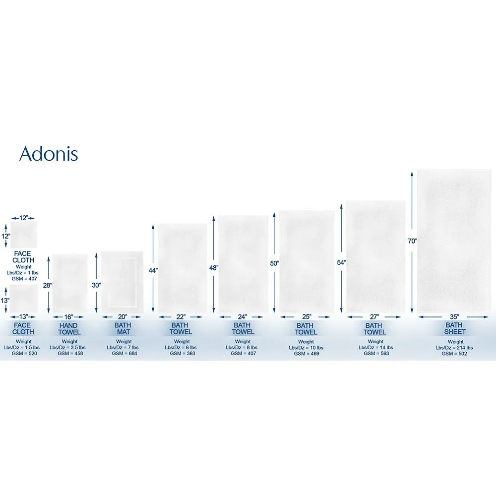 ADONIS Luxury Face Towel 13" x 13" #1.50Lbs/dz Standard Full Terry 36/Pack Color IVORY