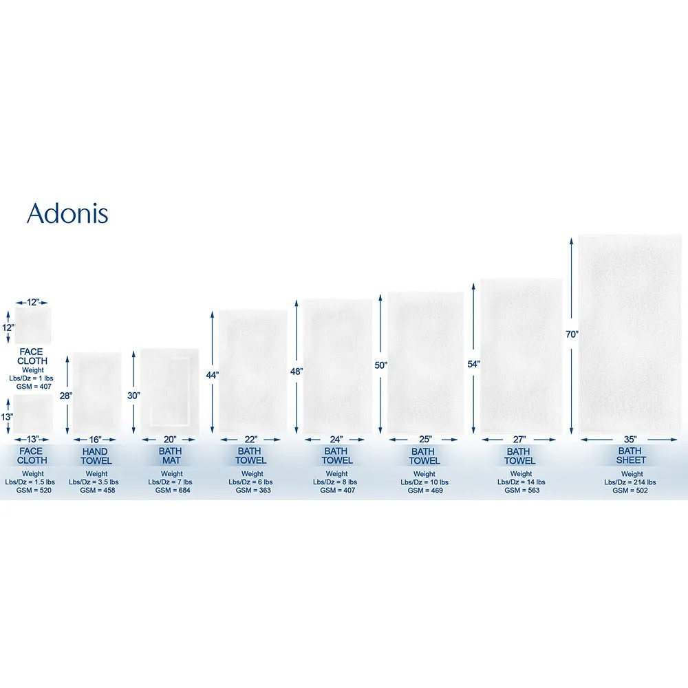 ADONIS Small Bath Towels 24" x 48" # 8.00 Lbs/dz Standard Full Terry 12/Pack
