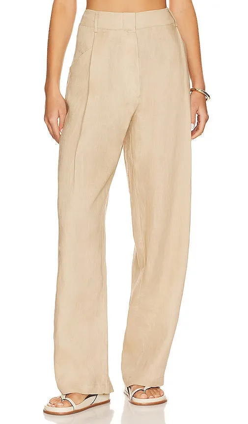 AEXAE Linen Highrise Trousers in Beige