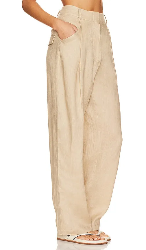 AEXAE Linen Highrise Trousers in Beige