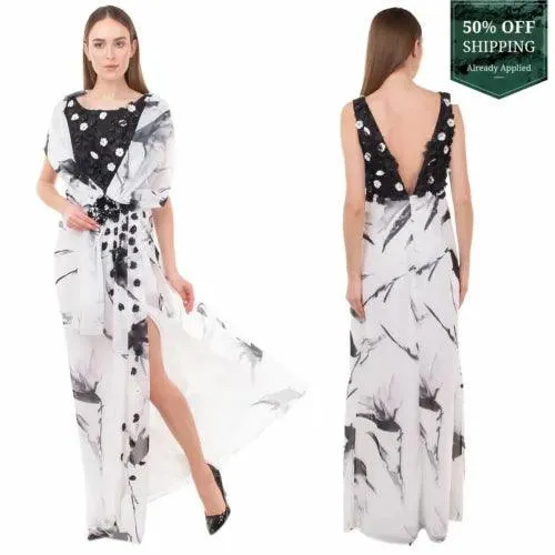 Antonio D'Errico Crepe Maxi Dress Size 42 / S Embroidered By Hand