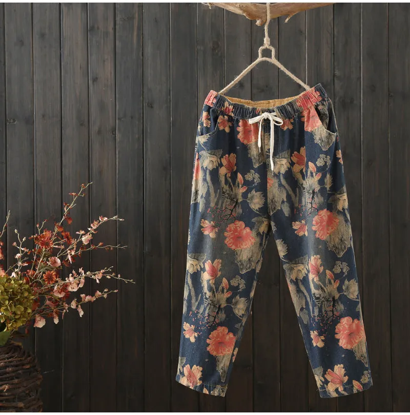 AUTUMN VINTAGE INSPIRED FLORAL PRINT TROUSERS