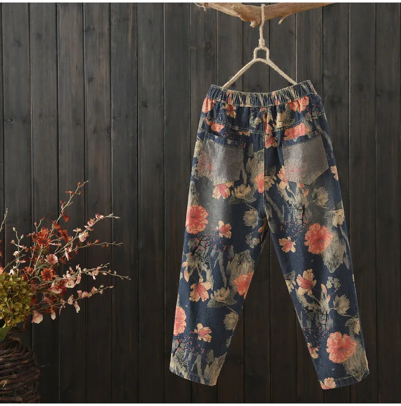 AUTUMN VINTAGE INSPIRED FLORAL PRINT TROUSERS