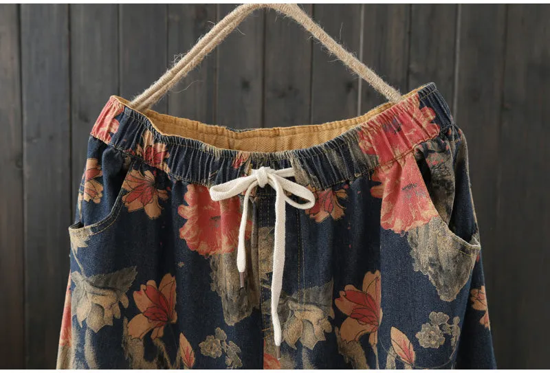 AUTUMN VINTAGE INSPIRED FLORAL PRINT TROUSERS