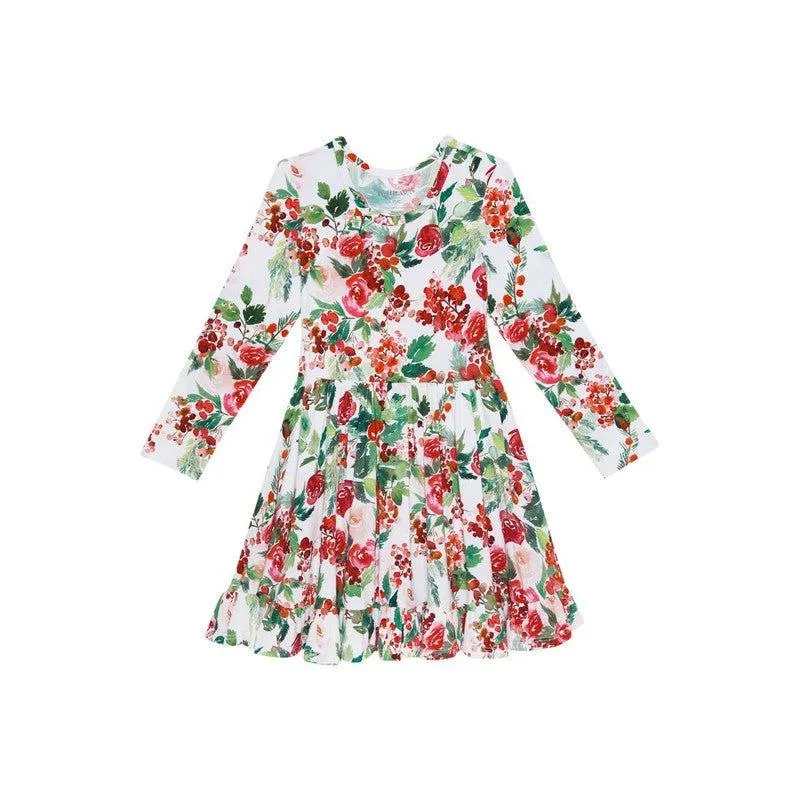 Bamboo Long Sleeve Ruffled Twirl Dress - Beatrix (Floral)
