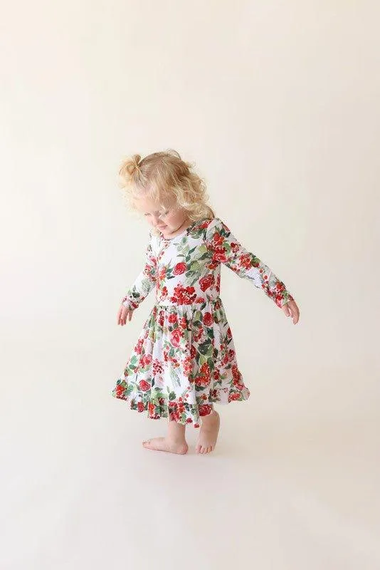 Bamboo Long Sleeve Ruffled Twirl Dress - Beatrix (Floral)