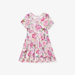 Bamboo Short Sleeve Ruffled Twirl Dress - Elly (Floral)