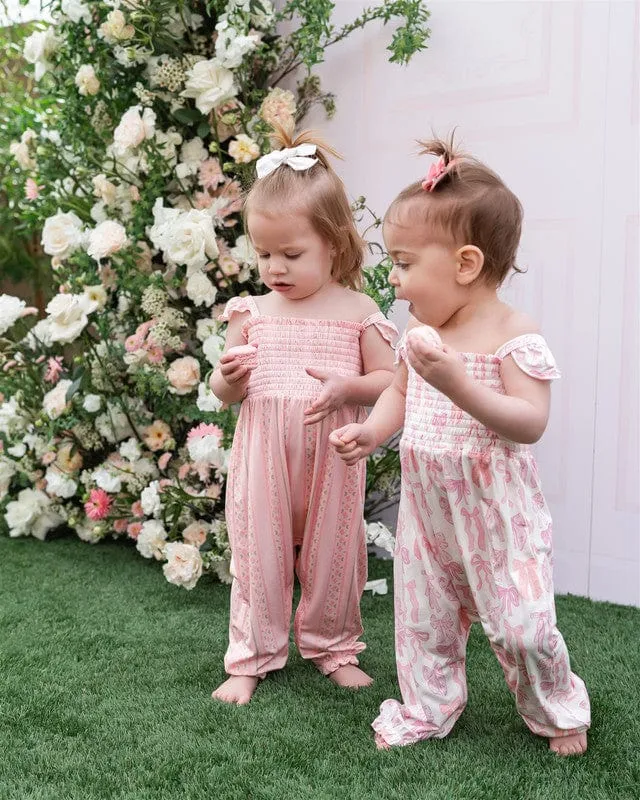 Bamboo Smocked Bubble Jumpsuit - Spring Floral Bows