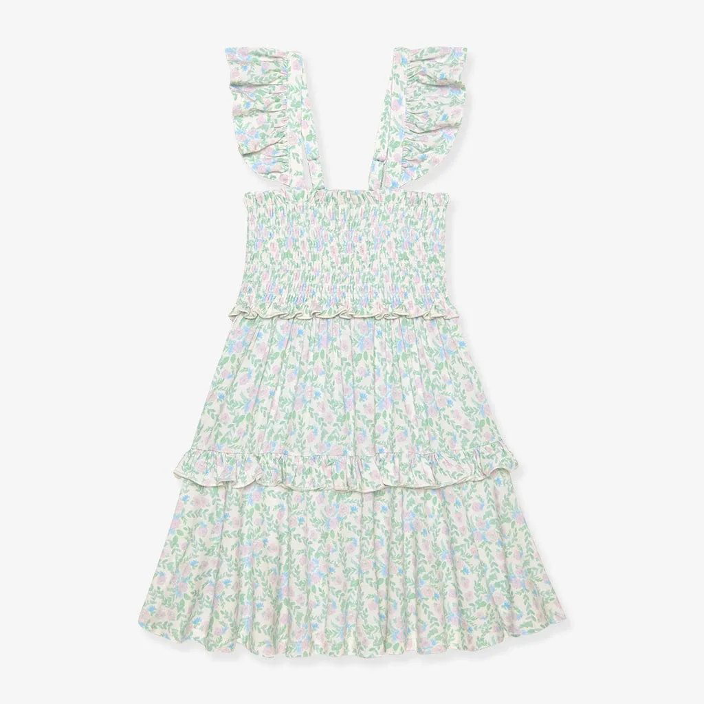 Bamboo Smocked Flutter Sleeve Babydoll Dress - Prairie Floral