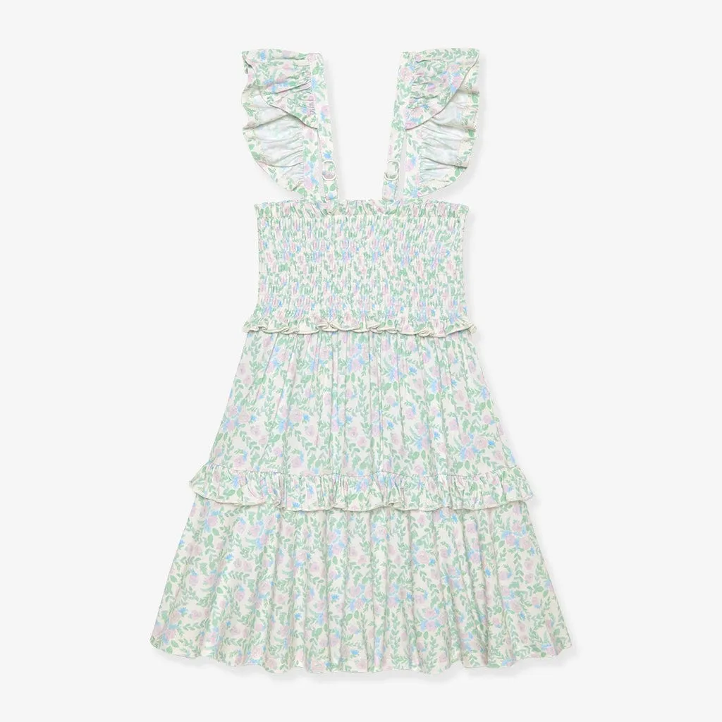 Bamboo Smocked Flutter Sleeve Babydoll Dress - Prairie Floral
