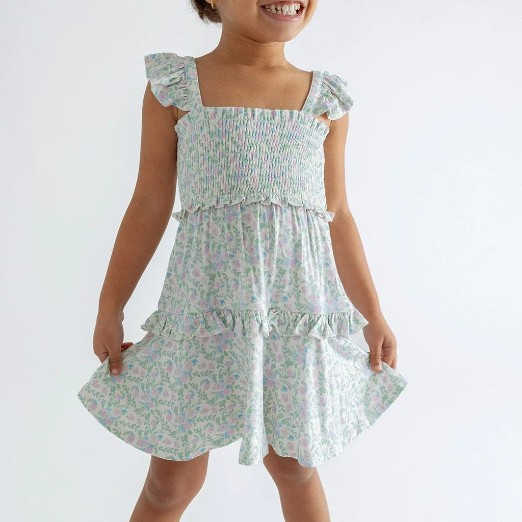 Bamboo Smocked Flutter Sleeve Babydoll Dress - Prairie Floral