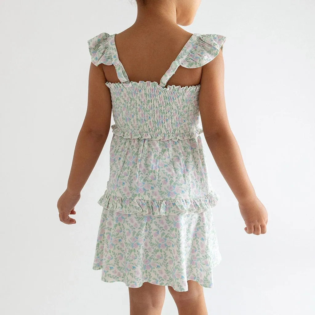 Bamboo Smocked Flutter Sleeve Babydoll Dress - Prairie Floral