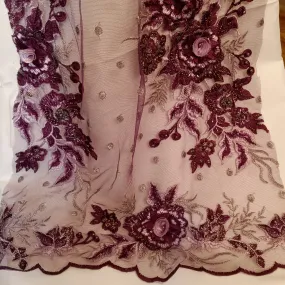 Beaded 3D Floral Lace Fabric Embroidered on 100% Polyester Net Mesh | Lace USA - GD-416