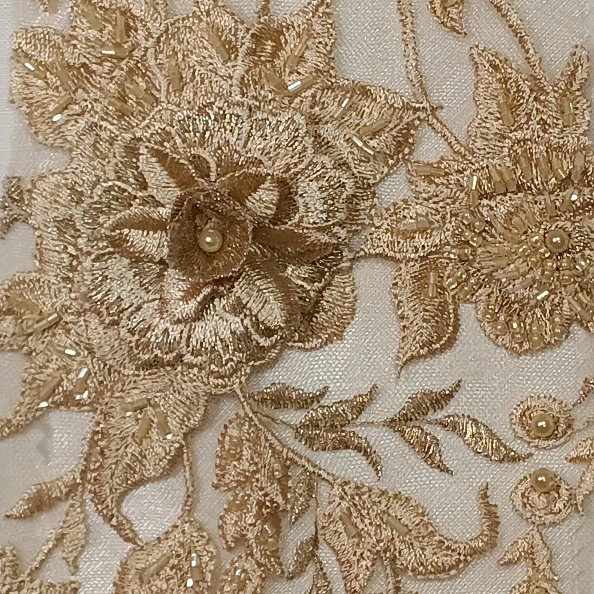 Beaded 3D Floral Lace Fabric Embroidered on 100% Polyester Net Mesh | Lace USA - GD-416