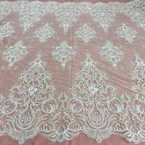 Beaded & Corded Bridal Lace Fabric Embroidered on 100% Polyester Net Mesh | Lace USA - GD-12266