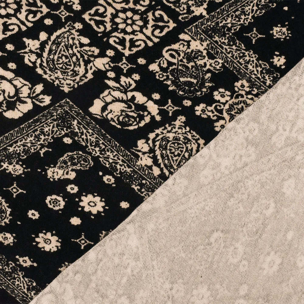 Beige-Black Multi Pattern Printed Stretch Rayon Spandex Brushed Jersey Knit Fabric