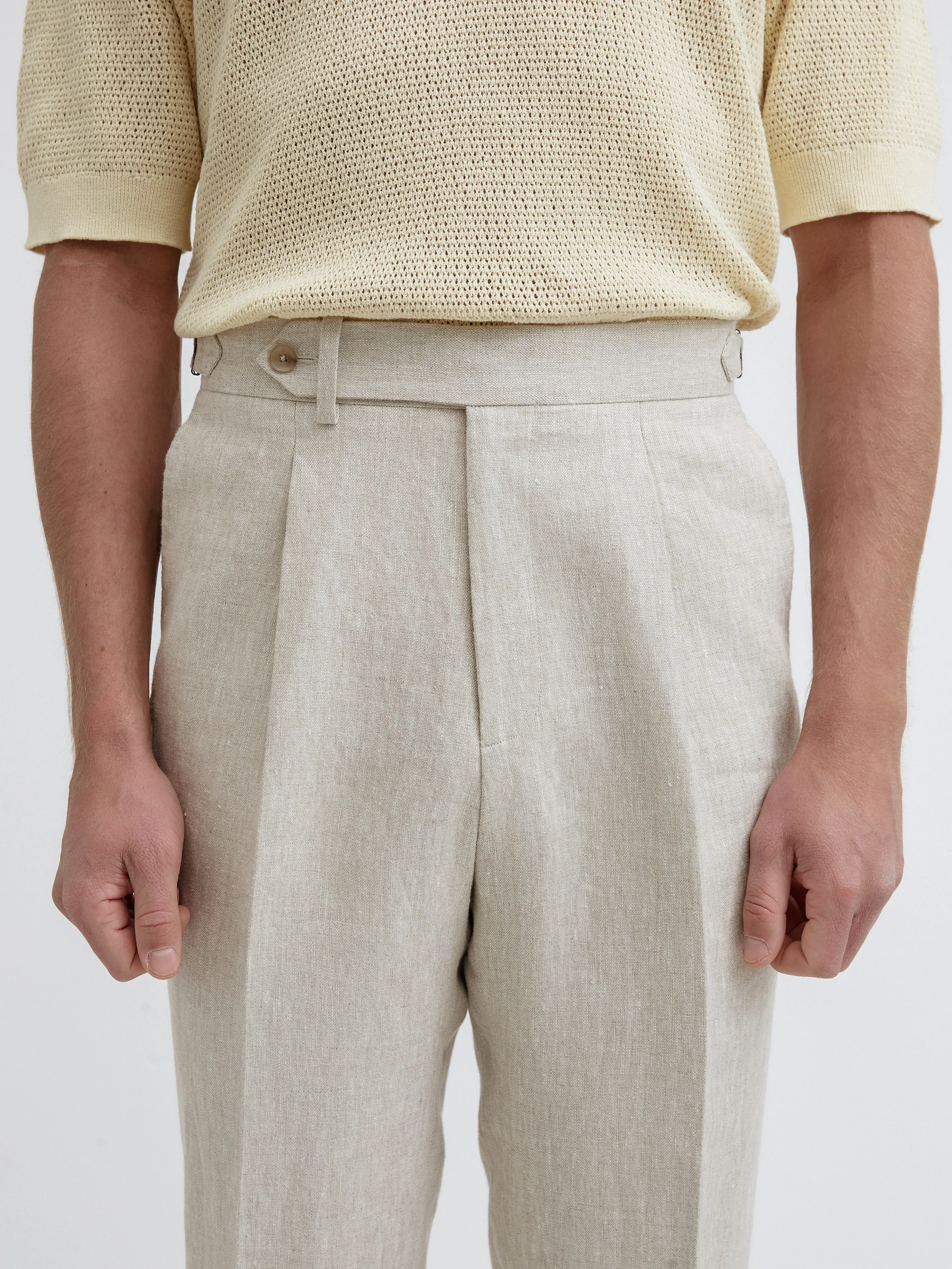 Beige Linen Oscar Trousers (Tapered Fit)