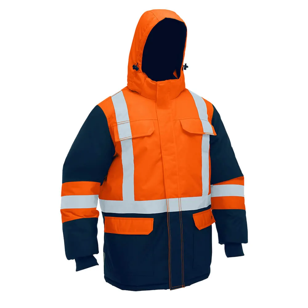 Bisley BJ6454HT H Taped Hi Vis Freezer Hooded Jacket Orange/Navy