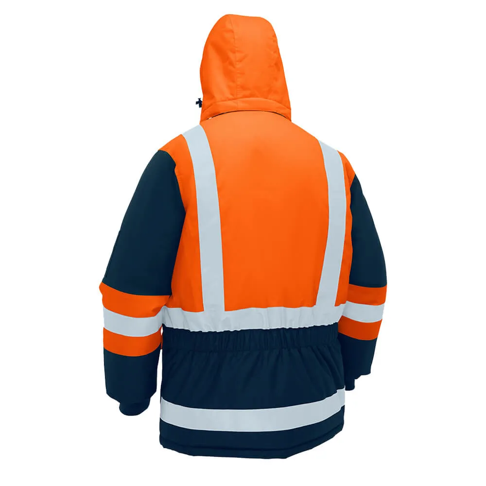 Bisley BJ6454HT H Taped Hi Vis Freezer Hooded Jacket Orange/Navy
