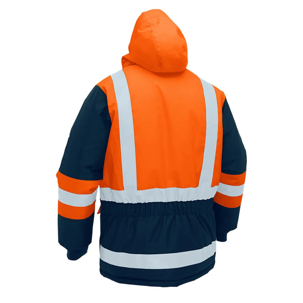 Bisley BJ6454HT H Taped Hi Vis Freezer Hooded Jacket Orange/Navy