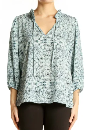 Blue Floral Print Peasant Blouse
