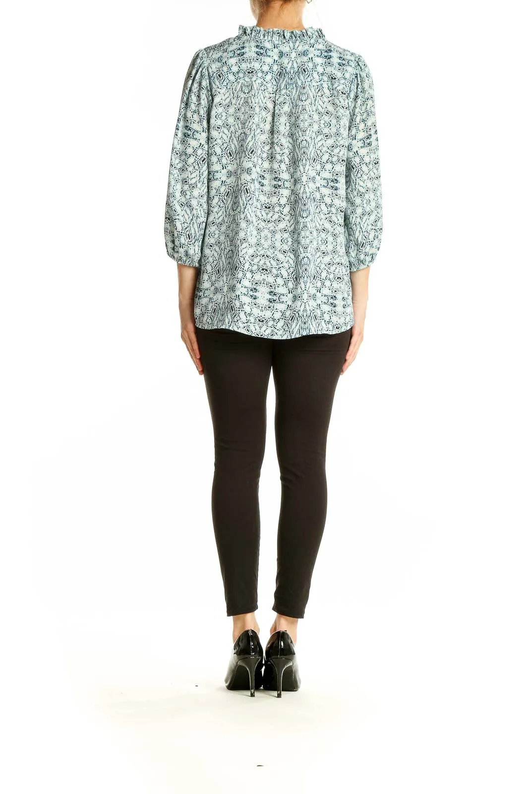 Blue Floral Print Peasant Blouse