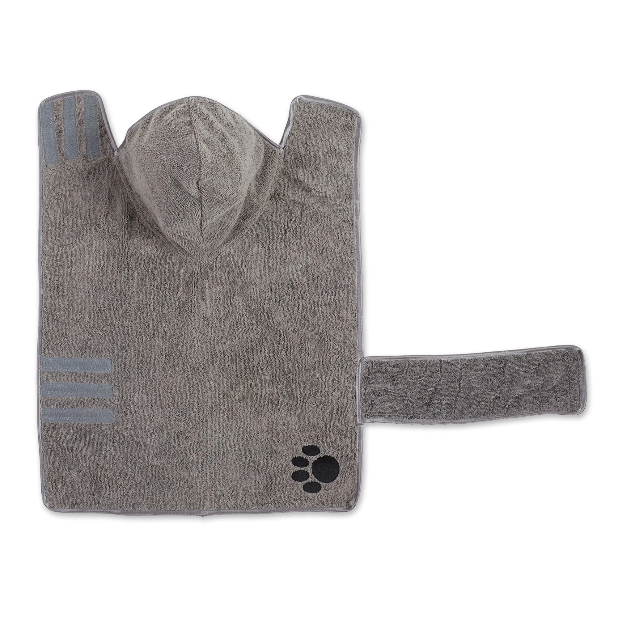 Bone Dry Terry Microfiber Pet Robe, Embroidered Paw Print - Gray - Medium, 20-35 Lbs