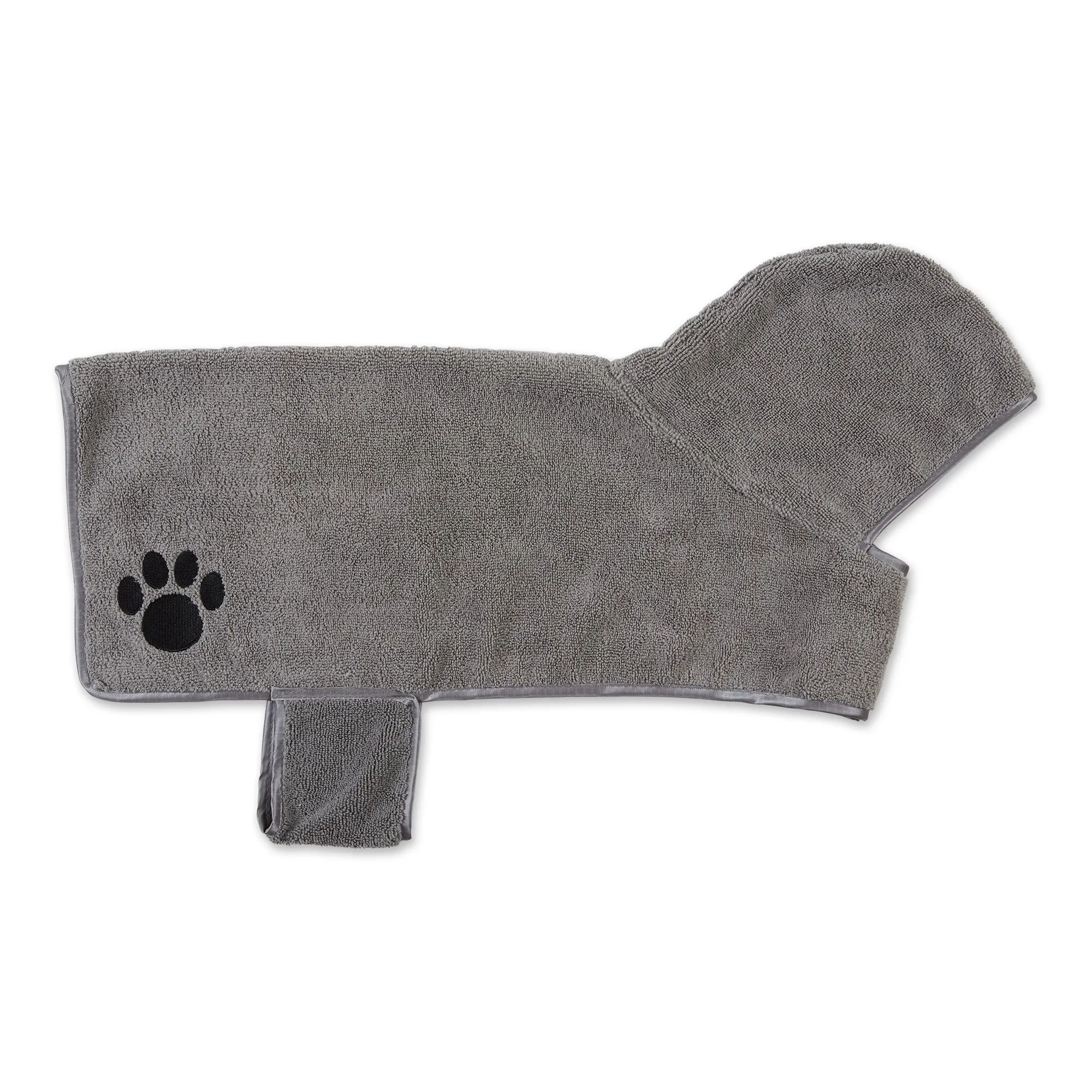 Bone Dry Terry Microfiber Pet Robe, Embroidered Paw Print - Gray - Medium, 20-35 Lbs