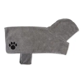 Bone Dry Terry Microfiber Pet Robe, Embroidered Paw Print - Gray - Medium, 20-35 Lbs